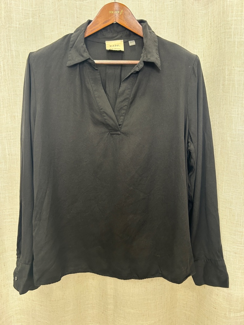 Elie Tahari Black Collared Long Sleeve V-Neck Tunic Top Size X-Large